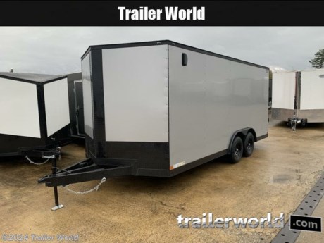OPTIONS ON THIS UNIT:

8.5 X 18&#39;TA

1PIECE ALUMINUM ROOF

7&#39; INTERIOR HEIGHT

5200# DROP AXLES

POLYCORE EXTERIOR SILVER .080

BLACKOUT PACKAGE
-BLACK FENDERS
-BLACK TRIM
-BLACK LATCHES



STANDARD FEATURES:
16&quot; O.C. Cross Members
24&quot; O.C. Roof Members
16&quot; O.C. Side Walls
2-5/16&quot; Coupler
2-K Jack &amp; Sand Foot
48&quot; Side Door w/ Fl. Mt.
Locks
Deluxe Tag Bracket
1 X 1 1/2 Tubing Walls &amp;
Roof Members
0.024 White Alum. Metal
Semi-Screwless Exterior
Interior Height 78&quot;
3/4&quot; StableDeck Floors
3/8&quot; StableWall Walls
2&#39; V-Nose (ATP)
Aluminum Fender Flairs
Grey Mods Rims
ST205 15&quot; Radial Tires
1-Pc. Roof with Thermoply
lining
1-12 Volt Sensor Interior
Light
Plastic Side Wall Vent
24&quot; ATP Stone Guard &amp; J
Rail
4, 6-K Frame Mounted D-
Rings
Stepwell w/ ATP
3500# Leaf Spring Drop
Axle
Electric Brakes &amp; E-Z lube
Hubs
7-Way &amp; Electric
Breakaway
Trimmed Ramp Door
16&quot; Ramp Flap
LED DOT Approved
Lighting
6&quot; Tubing Frame
60&quot; Triple Tube Tongue
2&#39; Beaver Tail
Cobra Lined Rear Hoop
and Tongue



While we strive to represent our trailers with 100% accuracy - please call to confirm details of trailer.