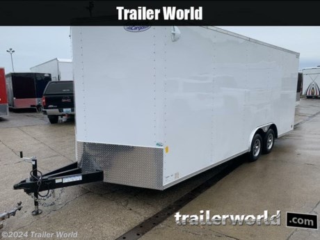 20&#39; + V,

7&#39; 3&quot; Inside Height,

6 D-RINGS TOTAL EVENLY SPACED

Semi Screwless Skin,

Side Door w/ Flush Lock &amp; barlock,

Clear L.E.D. Lights,

2. Side Wall Vents,

Tubular Wall Post,

ATP Fenders,

One Piece Aluminum Roof

.030 WHITE Exterior Aluminum Skin

4 Wheel Brakes