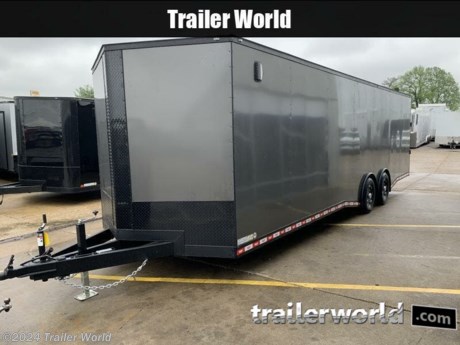 OPTIONS ON THIS UNIT:
BLACKOUT TRIM PACKAGE
6&quot; ADDITIONAL HEIGHT
CHARCOAL POLYCORE EXTERIOR .080 THICK
7000# AXLES
SPILT AXLES FOR EASY SAFE LONG DISTANCE PULLING
235 RADIAL BLACK LIGER ALUMINUM WHEELS




STANDARD FEATURES: GOLDMINE SERIES
16&quot; O.C. Cross Members
24&quot; O.C. Roof Members
16&quot; O.C. Side Walls
2-5/16&quot; Coupler
2-K Jack &amp; Sand Foot
48&quot; Side Door w/ Fl. Mt. Locks
Deluxe Tag Bracket
1 X 1 1/2 Tubing Walls &amp; Roof Members
0.024 White Alum. Metal
Semi-Screwless Exterior
Interior Height 78&quot;
3/4&quot; StableDeck Floors
3/8&quot; StableWall Walls
1/4&quot; Skid Plates
2&#39; V-Nose (ATP)
Aluminum Fender Flairs
Grey Mods Rims
ST205 15&quot; Radial Tires
1-Pc. Roof with Thermoply lining
1-12 Volt Sensor Interior Light
Plastic Side Wall Vents
24&quot; ATP Stone Guard &amp; J Rail
4, 6-K Frame Mounted D- Rings
Stepwell w/ ATP
3500# Leaf Spring Drop Axle
Electric Brakes &amp; E-Z lube Hubs
7-Way &amp; Electric
Breakaway
Trimmed Ramp w/ 16&quot; Flap
4&#39; Beaver Tail
LED DOT Approved Lighting
6&quot; Tubing Frame
60&quot; TTT
Dbl I-Beam 12&#39; Axle Area
Cobra Lined Rear Hoop and Tongue
While we strive to represent our trailers with 100% accuracy - please call to confirm details of trailer.