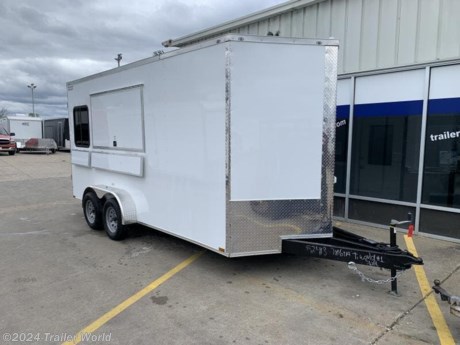 7 x 16&#39;TA
TRIPLE TUBE TONGUE
VERTICLE SLIDING WINDOW IN REAR
WHITE ALUMINUM WALLS INTERIOR
A/C MOUNTED ON ROOF
CHECKER VINYL FLOORING
SINK PACKAGE
RECEPTS FOR FRYER OF GRILL ON BACK WALL
3&#39; X 5&#39; CONCESSION WINDOW
50AMP ELECTRICAL PACKAGE
PLUMBED TO KY CODE!!!
CALL FOR MORE INFO!!!
While we strive to represent our trailers with 100% accuracy - please call to confirm details of trailer.