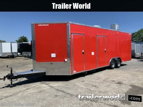 8.5 x 24&#39;TA3
VENDING TRAILER
POLYCORE RED EXTRA THICK .080 EXTERIOR
SCREWLESS ALUMINUM INTERIOR WALLS
VENT HOOD
BATHROOM WITH SINK IN FRONT V OF TRAILER
5200# AXLES
DOOR LOCATED ON REAR AND ON STREET SIDE
PROPANE TANK HOLDERS ON REAR OF TRAILER
SINK PACKAGE IN FRONT ON VENDING AREA
SHELF AND LIGHTS LOCATED AROUND VENDING STATION ON OUTSIDE OF TRAILER
ONE PIECE ALUMINUM ROOF
OUTLETS AND ELECTRICAL PACKAGE INSTALLED
A/C MOUNTED IN ROOF
RUBBER COIN FLOOR



While we strive to represent our trailers with 100% accuracy - please call to confirm details of trailer.