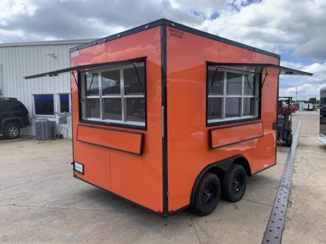 FOR KY PLUMBING ADD $800

8.5 X 12&#39;TA

12&quot; EXTRA HEIGHT

60&quot; TRIPLE TUBE TONGUE

3&#39; X 6&#39; CONCESSION WINDOW ON REAR

3&#39; X 6&#39; CONCESSION WINDOW ON PASSENGER SIDE

13500BTU A/C TO KEEP COOL

ORANGE EXTERIOR ALUMINUM SKIN

BLACKOUT TRIM PACKAGE FOR A STYLISH LOOK

WHITE METAL WALLS INSIDE FOR EASY TO WASH AND KEEP CLEAN

WHITE METAL CEILING

BLACK AND WHITE CHECKER FLOOR LIKE OLDER DINERS WHICH IS NICER THAN MOST TRAILERS

SINK PACKAGE INSTALLED

EXTERIOR SERVING SHELF

50 AMP ELECTRICAL PACKAGE INSTALLED


While we strive to represent our trailers with 100% accuracy - please call to confirm details of trailer.
