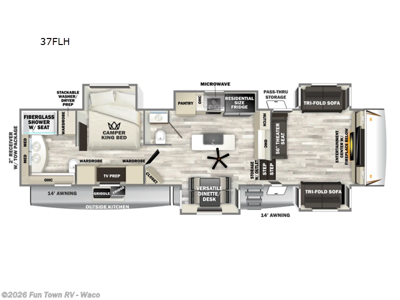 2026 Forest River Sabre 37FLH - New Fifth Wheel For Sale by Fun Town RV - Waco in Hewitt, Texas features Slideout