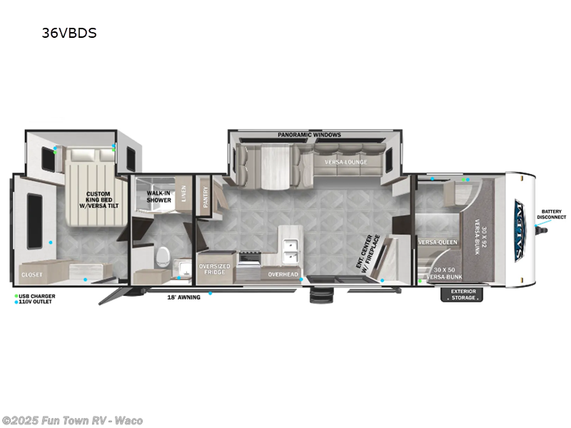 2025 Forest River Salem 36VBDS - New Travel Trailer For Sale by Fun Town RV - Waco in Hewitt, Texas features Slideout