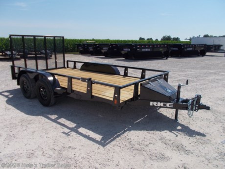 &lt;p&gt;NEW RICE TD8214&lt;/p&gt;
&lt;p&gt;82X14 Tandem Axle Utility Trailer&amp;nbsp;&lt;/p&gt;
&lt;p&gt;2-3500# Cambered Axles&amp;nbsp;&lt;/p&gt;
&lt;p&gt;Brakes On Both Axles&lt;/p&gt;
&lt;p&gt;2000#Jack&amp;nbsp;&lt;/p&gt;
&lt;p&gt;15&quot; Radial Tires&lt;/p&gt;
&lt;p&gt;5&quot; Channel Wrap Tongue&lt;/p&gt;
&lt;p&gt;Angle Uprights &amp;amp; Toprail&lt;/p&gt;
&lt;p&gt;Teardrop Fenders&lt;/p&gt;
&lt;p&gt;Treated Wood Floor&lt;/p&gt;
&lt;p&gt;Led Lights&lt;/p&gt;
&lt;p&gt;All Recessed Rubber Grommet Mounted Lighting&lt;/p&gt;
&lt;p&gt;Fully Sealed Modular Wire Harness&lt;/p&gt;
&lt;p&gt;4&#39; Tubing Drop Gate With Spring Loaded Latching System&lt;/p&gt;
&lt;p&gt;2 5/16 Adj Coupler&lt;/p&gt;
&lt;p&gt;Tongue Mounted Toolbox&lt;/p&gt;
&lt;p&gt;Spare Mount&amp;nbsp;&lt;/p&gt;
&lt;p&gt;Powder Coated&lt;/p&gt;
&lt;p&gt;1 Year Limited Manufacturer&#39;s Warranty&lt;/p&gt;
&lt;p&gt;&lt;span style=&quot;box-sizing: inherit; color: #373a3c; font-family: Lato, sans-serif; font-size: 16px;&quot;&gt;* Please call or email us to verify that this trailer is still for sale** *NO DOC FEES !!! NO INBOUND FREIGHT FEES !!! NO SETUP FEES !!!* All prices are Plus Tax, Title, License. All prices are cash or Finance. *Contact us for the best Out the Door Price* We offer financing through Sheffield Financial with approved credit on new trailers . Ask us about aluminum wheel upgrades , E-track installs, D-rings installs, Ladder Rack Installs. Here at Kate&#39;s&amp;nbsp;&lt;/span&gt;&lt;span style=&quot;box-sizing: inherit; color: #373a3c; font-family: Lato, sans-serif; font-size: 16px; background: url(&#39;&amp;quot;&amp;quot;&#39;) 0% 100% repeat-x; border: none;&quot;&gt;Kars&lt;/span&gt;&lt;span style=&quot;box-sizing: inherit; color: #373a3c; font-family: Lato, sans-serif; font-size: 16px;&quot;&gt; and Trailer Sales we try to have over 400 trailers in stock and for sale at our Arthur IL location. We are a licensed Illinois trailer dealer. We stock enclosed cargo trailers, &lt;/span&gt;&lt;span style=&quot;box-sizing: inherit; color: #373a3c; font-family: Lato, sans-serif; font-size: 16px; background: url(&#39;&amp;quot;&amp;quot;&#39;) 0% 100% repeat-x; border: none;&quot;&gt;ATV&lt;/span&gt;&lt;span style=&quot;box-sizing: inherit; color: #373a3c; font-family: Lato, sans-serif; font-size: 16px;&quot;&gt;&amp;nbsp;Trailers,&amp;nbsp;&lt;/span&gt;&lt;span style=&quot;box-sizing: inherit; color: #373a3c; font-family: Lato, sans-serif; font-size: 16px; background: url(&#39;&amp;quot;&amp;quot;&#39;) 0% 100% repeat-x; border: none;&quot;&gt;UTV&lt;/span&gt;&lt;span style=&quot;box-sizing: inherit; color: #373a3c; font-family: Lato, sans-serif; font-size: 16px;&quot;&gt;&amp;nbsp;&lt;/span&gt;&lt;wbr style=&quot;box-sizing: inherit; color: #373a3c; font-family: Lato, sans-serif; font-size: 16px;&quot; /&gt;&lt;span style=&quot;box-sizing: inherit; color: #373a3c; font-family: Lato, sans-serif; font-size: 16px;&quot;&gt;Trailers, dump trailer,&amp;nbsp;&lt;/span&gt;&lt;span style=&quot;box-sizing: inherit; color: #373a3c; font-family: Lato, sans-serif; font-size: 16px; background: url(&#39;&amp;quot;&amp;quot;&#39;) 0% 100% repeat-x; border: none;&quot;&gt;tiltbed&lt;/span&gt;&lt;span style=&quot;box-sizing: inherit; color: #373a3c; font-family: Lato, sans-serif; font-size: 16px;&quot;&gt;&amp;nbsp;equipment trailers, Implement trailers, Car Haulers, Aluminum trailer, Utility Trailer, Box Trailer, Used trailer for sale, Bobcat trailer, car trailer, Race trailers,&amp;nbsp;&lt;/span&gt;&lt;span style=&quot;box-sizing: inherit; color: #373a3c; font-family: Lato, sans-serif; font-size: 16px; background: url(&#39;&amp;quot;&amp;quot;&#39;) 0% 100% repeat-x; border: none;&quot;&gt;Gooseneck&lt;/span&gt;&lt;span style=&quot;box-sizing: inherit; color: #373a3c; font-family: Lato, sans-serif; font-size: 16px;&quot;&gt;&amp;nbsp;Trailer, Hydraulic dovetail trailers, Low pro trailers, Enclosed Car Trailers, Construction trailers, Craft Trailers, tool trailers,&amp;nbsp;&lt;/span&gt;&lt;span style=&quot;box-sizing: inherit; color: #373a3c; font-family: Lato, sans-serif; font-size: 16px; background: url(&#39;&amp;quot;&amp;quot;&#39;) 0% 100% repeat-x; border: none;&quot;&gt;Deckover&lt;/span&gt;&lt;span style=&quot;box-sizing: inherit; color: #373a3c; font-family: Lato, sans-serif; font-size: 16px;&quot;&gt;&amp;nbsp;Trailers, farm trailers, seed trailers,&amp;nbsp;&lt;/span&gt;&lt;span style=&quot;box-sizing: inherit; color: #373a3c; font-family: Lato, sans-serif; font-size: 16px; background: url(&#39;&amp;quot;&amp;quot;&#39;) 0% 100% repeat-x; border: none;&quot;&gt;skidloader&lt;/span&gt;&lt;span style=&quot;box-sizing: inherit; color: #373a3c; font-family: Lato, sans-serif; font-size: 16px;&quot;&gt;&amp;nbsp;trailer, scissor lift trailers, forklift trailers, motorcycle trailers, slingshot trailer, Aluminum cargo trailers, Engineered I Beam&amp;nbsp;&lt;/span&gt;&lt;span style=&quot;box-sizing: inherit; color: #373a3c; font-family: Lato, sans-serif; font-size: 16px; background: url(&#39;&amp;quot;&amp;quot;&#39;) 0% 100% repeat-x; border: none;&quot;&gt;Gooseneck&lt;/span&gt;&lt;span style=&quot;box-sizing: inherit; color: #373a3c; font-family: Lato, sans-serif; font-size: 16px;&quot;&gt;&amp;nbsp;Trailers, Buggy Haulers, Jeep Trailers,&amp;nbsp;&lt;/span&gt;&lt;span style=&quot;box-sizing: inherit; color: #373a3c; font-family: Lato, sans-serif; font-size: 16px; background: url(&#39;&amp;quot;&amp;quot;&#39;) 0% 100% repeat-x; border: none;&quot;&gt;SXS&lt;/span&gt;&lt;span style=&quot;box-sizing: inherit; color: #373a3c; font-family: Lato, sans-serif; font-size: 16px;&quot;&gt;&amp;nbsp;Trailer,&amp;nbsp;&lt;/span&gt;&lt;span style=&quot;box-sizing: inherit; color: #373a3c; font-family: Lato, sans-serif; font-size: 16px; background: url(&#39;&amp;quot;&amp;quot;&#39;) 0% 100% repeat-x; border: none;&quot;&gt;Pipetop&lt;/span&gt;&lt;wbr style=&quot;box-sizing: inherit; color: #373a3c; font-family: Lato, sans-serif; font-size: 16px;&quot; /&gt;&lt;span style=&quot;box-sizing: inherit; color: #373a3c; font-family: Lato, sans-serif; font-size: 16px;&quot;&gt;&amp;nbsp;Trailer, Spring loaded gate trailers, Trailer to haul my&amp;nbsp;&lt;/span&gt;&lt;span style=&quot;box-sizing: inherit; color: #373a3c; font-family: Lato, sans-serif; font-size: 16px; background: url(&#39;&amp;quot;&amp;quot;&#39;) 0% 100% repeat-x; border: none;&quot;&gt;golfcart&lt;/span&gt;&lt;span style=&quot;box-sizing: inherit; color: #373a3c; font-family: Lato, sans-serif; font-size: 16px;&quot;&gt;,&amp;nbsp;&lt;/span&gt;&lt;span style=&quot;box-sizing: inherit; color: #373a3c; font-family: Lato, sans-serif; font-size: 16px; background: url(&#39;&amp;quot;&amp;quot;&#39;) 0% 100% repeat-x; border: none;&quot;&gt;Pintle&lt;/span&gt;&lt;span style=&quot;box-sizing: inherit; color: #373a3c; font-family: Lato, sans-serif; font-size: 16px;&quot;&gt;&amp;nbsp;trailer, backhoe trailer, landscape trailer,&amp;nbsp;&lt;/span&gt;&lt;span style=&quot;box-sizing: inherit; color: #373a3c; font-family: Lato, sans-serif; font-size: 16px; background: url(&#39;&amp;quot;&amp;quot;&#39;) 0% 100% repeat-x; border: none;&quot;&gt;lawncare&lt;/span&gt;&lt;span style=&quot;box-sizing: inherit; color: #373a3c; font-family: Lato, sans-serif; font-size: 16px;&quot;&gt;&amp;nbsp;trailer. We also have a fully stocked selection of trailer parts and offer trailer service like wheel bearing, brakes, seals, lighting, wood replacement, panel replacement, welding on steel and aluminum, B&amp;amp;W&amp;nbsp;&lt;/span&gt;&lt;span style=&quot;box-sizing: inherit; color: #373a3c; font-family: Lato, sans-serif; font-size: 16px; background: url(&#39;&amp;quot;&amp;quot;&#39;) 0% 100% repeat-x; border: none;&quot;&gt;Gooseneck&lt;/span&gt;&lt;span style=&quot;box-sizing: inherit; color: #373a3c; font-family: Lato, sans-serif; font-size: 16px;&quot;&gt;&amp;nbsp;Hitch installs, E-track installs, D-ring installs, Motorcycle chock installs, Curt Hitches, Anderson Aluminum Ball mounts and adjustable Hitches, B&amp;amp;W adjustable hitches. We are centrally located between Chicago IL, Indianapolis IN, St Louis MO,&amp;nbsp;&lt;/span&gt;&lt;span style=&quot;box-sizing: inherit; color: #373a3c; font-family: Lato, sans-serif; font-size: 16px; background: url(&#39;&amp;quot;&amp;quot;&#39;) 0% 100% repeat-x; border: none;&quot;&gt;Effingham&lt;/span&gt;&lt;span style=&quot;box-sizing: inherit; color: #373a3c; font-family: Lato, sans-serif; font-size: 16px;&quot;&gt;&amp;nbsp;IL,&amp;nbsp;&lt;/span&gt;&lt;span style=&quot;box-sizing: inherit; color: #373a3c; font-family: Lato, sans-serif; font-size: 16px; background: url(&#39;&amp;quot;&amp;quot;&#39;) 0% 100% repeat-x; border: none;&quot;&gt;Champaign&lt;/span&gt;&lt;span style=&quot;box-sizing: inherit; color: #373a3c; font-family: Lato, sans-serif; font-size: 16px;&quot;&gt;&amp;nbsp;&lt;/span&gt;&lt;wbr style=&quot;box-sizing: inherit; color: #373a3c; font-family: Lato, sans-serif; font-size: 16px;&quot; /&gt;&lt;span style=&quot;box-sizing: inherit; color: #373a3c; font-family: Lato, sans-serif; font-size: 16px;&quot;&gt;IL, Decatur IL, Springfield IL, Rockford IL,Peoria IL ,&amp;nbsp;&lt;/span&gt;&lt;span style=&quot;box-sizing: inherit; color: #373a3c; font-family: Lato, sans-serif; font-size: 16px; background: url(&#39;&amp;quot;&amp;quot;&#39;) 0% 100% repeat-x; border: none;&quot;&gt;Bloomington&lt;/span&gt;&lt;span style=&quot;box-sizing: inherit; color: #373a3c; font-family: Lato, sans-serif; font-size: 16px;&quot;&gt;&amp;nbsp;IL, Mount Vernon IL,&amp;nbsp;&lt;/span&gt;&lt;span style=&quot;box-sizing: inherit; color: #373a3c; font-family: Lato, sans-serif; font-size: 16px; background: url(&#39;&amp;quot;&amp;quot;&#39;) 0% 100% repeat-x; border: none;&quot;&gt;Teutopolis&lt;/span&gt;&lt;span style=&quot;box-sizing: inherit; color: #373a3c; font-family: Lato, sans-serif; font-size: 16px;&quot;&gt;&amp;nbsp;IL, Decatur IL,&amp;nbsp;&lt;/span&gt;&lt;span style=&quot;box-sizing: inherit; color: #373a3c; font-family: Lato, sans-serif; font-size: 16px; background: url(&#39;&amp;quot;&amp;quot;&#39;) 0% 100% repeat-x; border: none;&quot;&gt;Litchfield&lt;/span&gt;&lt;span style=&quot;box-sizing: inherit; color: #373a3c; font-family: Lato, sans-serif; font-size: 16px;&quot;&gt;&amp;nbsp;IL,&amp;nbsp;&lt;/span&gt;&lt;span style=&quot;box-sizing: inherit; color: #373a3c; font-family: Lato, sans-serif; font-size: 16px; background: url(&#39;&amp;quot;&amp;quot;&#39;) 0% 100% repeat-x; border: none;&quot;&gt;Danville&lt;/span&gt;&lt;span style=&quot;box-sizing: inherit; color: #373a3c; font-family: Lato, sans-serif; font-size: 16px;&quot;&gt;&amp;nbsp;&lt;/span&gt;&lt;wbr style=&quot;box-sizing: inherit; color: #373a3c; font-family: Lato, sans-serif; font-size: 16px;&quot; /&gt;&lt;span style=&quot;box-sizing: inherit; color: #373a3c; font-family: Lato, sans-serif; font-size: 16px;&quot;&gt;IL. We are a dealer for&amp;nbsp;&lt;/span&gt;&lt;span style=&quot;box-sizing: inherit; color: #373a3c; font-family: Lato, sans-serif; font-size: 16px; background: url(&#39;&amp;quot;&amp;quot;&#39;) 0% 100% repeat-x; border: none;&quot;&gt;Aluma&lt;/span&gt;&lt;span style=&quot;box-sizing: inherit; color: #373a3c; font-family: Lato, sans-serif; font-size: 16px;&quot;&gt;&amp;nbsp;Aluminum trailers, Cross enclosed cargo trailers, Load Trail Trailer, Load max Trailers,&amp;nbsp;&lt;/span&gt;&lt;span style=&quot;box-sizing: inherit; color: #373a3c; font-family: Lato, sans-serif; font-size: 16px; background: url(&#39;&amp;quot;&amp;quot;&#39;) 0% 100% repeat-x; border: none;&quot;&gt;Midsota&lt;/span&gt;&lt;span style=&quot;box-sizing: inherit; color: #373a3c; font-family: Lato, sans-serif; font-size: 16px;&quot;&gt;&amp;nbsp;Trailers, Nova Trailers by Midsota, Pace Trailers, Rice Trailer, Haul About Trailer dealer.&lt;/span&gt;&lt;/p&gt;