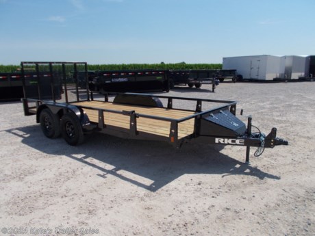 &lt;p&gt;NEW RICE TD8216&lt;/p&gt;
&lt;p&gt;82X16 Tandem Axle Utility Trailer&amp;nbsp;&lt;/p&gt;
&lt;p&gt;2-3500# Cambered Axles&amp;nbsp;&lt;/p&gt;
&lt;p&gt;Brakes On Both Axles&lt;/p&gt;
&lt;p&gt;2000#Jack&amp;nbsp;&lt;/p&gt;
&lt;p&gt;15&quot; Radial Tires&lt;/p&gt;
&lt;p&gt;5&quot; Channel Wrap Tongue&lt;/p&gt;
&lt;p&gt;Angle Uprights &amp;amp; Toprail&lt;/p&gt;
&lt;p&gt;Teardrop Fenders&lt;/p&gt;
&lt;p&gt;Treated Wood Floor&lt;/p&gt;
&lt;p&gt;Led Lights&lt;/p&gt;
&lt;p&gt;All Recessed Rubber Grommet Mounted Lighting&lt;/p&gt;
&lt;p&gt;Fully Sealed Modular Wire Harness&lt;/p&gt;
&lt;p&gt;4&#39; Tubing Drop Gate With Spring Loaded Latching System&lt;/p&gt;
&lt;p&gt;2 5/16 Adj Coupler&lt;/p&gt;
&lt;p&gt;Tongue&amp;nbsp;Mounted&amp;nbsp;Toolbox&lt;/p&gt;
&lt;p&gt;Spare Mount&amp;nbsp;&lt;/p&gt;
&lt;p&gt;Powder Coated&lt;/p&gt;
&lt;p&gt;1 Year Limited Manufacturer&#39;s Warranty&lt;/p&gt;
&lt;p&gt;&lt;span style=&quot;box-sizing: inherit; color: #373a3c; font-family: Lato, sans-serif; font-size: 16px;&quot;&gt;* Please call or email us to verify that this trailer is still for sale** *NO DOC FEES !!! NO INBOUND FREIGHT FEES !!! NO SETUP FEES !!!* All prices are Plus Tax, Title, License. All prices are cash or Finance. *Contact us for the best Out the Door Price* We offer financing through Sheffield Financial with approved credit on new trailers . Ask us about aluminum wheel upgrades , E-track installs, D-rings installs, Ladder Rack Installs. Here at Kate&#39;s&amp;nbsp;&lt;/span&gt;&lt;span style=&quot;box-sizing: inherit; color: #373a3c; font-family: Lato, sans-serif; font-size: 16px; background: url(&#39;&amp;quot;&amp;quot;&#39;) 0% 100% repeat-x; border: none;&quot;&gt;Kars&lt;/span&gt;&lt;span style=&quot;box-sizing: inherit; color: #373a3c; font-family: Lato, sans-serif; font-size: 16px;&quot;&gt; and Trailer Sales we try to have over 400 trailers in stock and for sale at our Arthur IL location. We are a licensed Illinois trailer dealer. We stock enclosed cargo trailers, &lt;/span&gt;&lt;span style=&quot;box-sizing: inherit; color: #373a3c; font-family: Lato, sans-serif; font-size: 16px; background: url(&#39;&amp;quot;&amp;quot;&#39;) 0% 100% repeat-x; border: none;&quot;&gt;ATV&lt;/span&gt;&lt;span style=&quot;box-sizing: inherit; color: #373a3c; font-family: Lato, sans-serif; font-size: 16px;&quot;&gt;&amp;nbsp;Trailers,&amp;nbsp;&lt;/span&gt;&lt;span style=&quot;box-sizing: inherit; color: #373a3c; font-family: Lato, sans-serif; font-size: 16px; background: url(&#39;&amp;quot;&amp;quot;&#39;) 0% 100% repeat-x; border: none;&quot;&gt;UTV&lt;/span&gt;&lt;span style=&quot;box-sizing: inherit; color: #373a3c; font-family: Lato, sans-serif; font-size: 16px;&quot;&gt;&amp;nbsp;&lt;/span&gt;&lt;wbr style=&quot;box-sizing: inherit; color: #373a3c; font-family: Lato, sans-serif; font-size: 16px;&quot; /&gt;&lt;span style=&quot;box-sizing: inherit; color: #373a3c; font-family: Lato, sans-serif; font-size: 16px;&quot;&gt;Trailers, dump trailer,&amp;nbsp;&lt;/span&gt;&lt;span style=&quot;box-sizing: inherit; color: #373a3c; font-family: Lato, sans-serif; font-size: 16px; background: url(&#39;&amp;quot;&amp;quot;&#39;) 0% 100% repeat-x; border: none;&quot;&gt;tiltbed&lt;/span&gt;&lt;span style=&quot;box-sizing: inherit; color: #373a3c; font-family: Lato, sans-serif; font-size: 16px;&quot;&gt;&amp;nbsp;equipment trailers, Implement trailers, Car Haulers, Aluminum trailer, Utility Trailer, Box Trailer, Used trailer for sale, Bobcat trailer, car trailer, Race trailers,&amp;nbsp;&lt;/span&gt;&lt;span style=&quot;box-sizing: inherit; color: #373a3c; font-family: Lato, sans-serif; font-size: 16px; background: url(&#39;&amp;quot;&amp;quot;&#39;) 0% 100% repeat-x; border: none;&quot;&gt;Gooseneck&lt;/span&gt;&lt;span style=&quot;box-sizing: inherit; color: #373a3c; font-family: Lato, sans-serif; font-size: 16px;&quot;&gt;&amp;nbsp;Trailer, Hydraulic dovetail trailers, Low pro trailers, Enclosed Car Trailers, Construction trailers, Craft Trailers, tool trailers,&amp;nbsp;&lt;/span&gt;&lt;span style=&quot;box-sizing: inherit; color: #373a3c; font-family: Lato, sans-serif; font-size: 16px; background: url(&#39;&amp;quot;&amp;quot;&#39;) 0% 100% repeat-x; border: none;&quot;&gt;Deckover&lt;/span&gt;&lt;span style=&quot;box-sizing: inherit; color: #373a3c; font-family: Lato, sans-serif; font-size: 16px;&quot;&gt;&amp;nbsp;Trailers, farm trailers, seed trailers,&amp;nbsp;&lt;/span&gt;&lt;span style=&quot;box-sizing: inherit; color: #373a3c; font-family: Lato, sans-serif; font-size: 16px; background: url(&#39;&amp;quot;&amp;quot;&#39;) 0% 100% repeat-x; border: none;&quot;&gt;skidloader&lt;/span&gt;&lt;span style=&quot;box-sizing: inherit; color: #373a3c; font-family: Lato, sans-serif; font-size: 16px;&quot;&gt;&amp;nbsp;trailer, scissor lift trailers, forklift trailers, motorcycle trailers, slingshot trailer, Aluminum cargo trailers, Engineered I Beam&amp;nbsp;&lt;/span&gt;&lt;span style=&quot;box-sizing: inherit; color: #373a3c; font-family: Lato, sans-serif; font-size: 16px; background: url(&#39;&amp;quot;&amp;quot;&#39;) 0% 100% repeat-x; border: none;&quot;&gt;Gooseneck&lt;/span&gt;&lt;span style=&quot;box-sizing: inherit; color: #373a3c; font-family: Lato, sans-serif; font-size: 16px;&quot;&gt;&amp;nbsp;Trailers, Buggy Haulers, Jeep Trailers,&amp;nbsp;&lt;/span&gt;&lt;span style=&quot;box-sizing: inherit; color: #373a3c; font-family: Lato, sans-serif; font-size: 16px; background: url(&#39;&amp;quot;&amp;quot;&#39;) 0% 100% repeat-x; border: none;&quot;&gt;SXS&lt;/span&gt;&lt;span style=&quot;box-sizing: inherit; color: #373a3c; font-family: Lato, sans-serif; font-size: 16px;&quot;&gt;&amp;nbsp;Trailer,&amp;nbsp;&lt;/span&gt;&lt;span style=&quot;box-sizing: inherit; color: #373a3c; font-family: Lato, sans-serif; font-size: 16px; background: url(&#39;&amp;quot;&amp;quot;&#39;) 0% 100% repeat-x; border: none;&quot;&gt;Pipetop&lt;/span&gt;&lt;wbr style=&quot;box-sizing: inherit; color: #373a3c; font-family: Lato, sans-serif; font-size: 16px;&quot; /&gt;&lt;span style=&quot;box-sizing: inherit; color: #373a3c; font-family: Lato, sans-serif; font-size: 16px;&quot;&gt;&amp;nbsp;Trailer, Spring loaded gate trailers, Trailer to haul my&amp;nbsp;&lt;/span&gt;&lt;span style=&quot;box-sizing: inherit; color: #373a3c; font-family: Lato, sans-serif; font-size: 16px; background: url(&#39;&amp;quot;&amp;quot;&#39;) 0% 100% repeat-x; border: none;&quot;&gt;golfcart&lt;/span&gt;&lt;span style=&quot;box-sizing: inherit; color: #373a3c; font-family: Lato, sans-serif; font-size: 16px;&quot;&gt;,&amp;nbsp;&lt;/span&gt;&lt;span style=&quot;box-sizing: inherit; color: #373a3c; font-family: Lato, sans-serif; font-size: 16px; background: url(&#39;&amp;quot;&amp;quot;&#39;) 0% 100% repeat-x; border: none;&quot;&gt;Pintle&lt;/span&gt;&lt;span style=&quot;box-sizing: inherit; color: #373a3c; font-family: Lato, sans-serif; font-size: 16px;&quot;&gt;&amp;nbsp;trailer, backhoe trailer, landscape trailer,&amp;nbsp;&lt;/span&gt;&lt;span style=&quot;box-sizing: inherit; color: #373a3c; font-family: Lato, sans-serif; font-size: 16px; background: url(&#39;&amp;quot;&amp;quot;&#39;) 0% 100% repeat-x; border: none;&quot;&gt;lawncare&lt;/span&gt;&lt;span style=&quot;box-sizing: inherit; color: #373a3c; font-family: Lato, sans-serif; font-size: 16px;&quot;&gt;&amp;nbsp;trailer. We also have a fully stocked selection of trailer parts and offer trailer service like wheel bearing, brakes, seals, lighting, wood replacement, panel replacement, welding on steel and aluminum, B&amp;amp;W&amp;nbsp;&lt;/span&gt;&lt;span style=&quot;box-sizing: inherit; color: #373a3c; font-family: Lato, sans-serif; font-size: 16px; background: url(&#39;&amp;quot;&amp;quot;&#39;) 0% 100% repeat-x; border: none;&quot;&gt;Gooseneck&lt;/span&gt;&lt;span style=&quot;box-sizing: inherit; color: #373a3c; font-family: Lato, sans-serif; font-size: 16px;&quot;&gt;&amp;nbsp;Hitch installs, E-track installs, D-ring installs, Motorcycle chock installs, Curt Hitches, Anderson Aluminum Ball mounts and adjustable Hitches, B&amp;amp;W adjustable hitches. We are centrally located between Chicago IL, Indianapolis IN, St Louis MO,&amp;nbsp;&lt;/span&gt;&lt;span style=&quot;box-sizing: inherit; color: #373a3c; font-family: Lato, sans-serif; font-size: 16px; background: url(&#39;&amp;quot;&amp;quot;&#39;) 0% 100% repeat-x; border: none;&quot;&gt;Effingham&lt;/span&gt;&lt;span style=&quot;box-sizing: inherit; color: #373a3c; font-family: Lato, sans-serif; font-size: 16px;&quot;&gt;&amp;nbsp;IL,&amp;nbsp;&lt;/span&gt;&lt;span style=&quot;box-sizing: inherit; color: #373a3c; font-family: Lato, sans-serif; font-size: 16px; background: url(&#39;&amp;quot;&amp;quot;&#39;) 0% 100% repeat-x; border: none;&quot;&gt;Champaign&lt;/span&gt;&lt;span style=&quot;box-sizing: inherit; color: #373a3c; font-family: Lato, sans-serif; font-size: 16px;&quot;&gt;&amp;nbsp;&lt;/span&gt;&lt;wbr style=&quot;box-sizing: inherit; color: #373a3c; font-family: Lato, sans-serif; font-size: 16px;&quot; /&gt;&lt;span style=&quot;box-sizing: inherit; color: #373a3c; font-family: Lato, sans-serif; font-size: 16px;&quot;&gt;IL, Decatur IL, Springfield IL, Rockford IL,Peoria IL ,&amp;nbsp;&lt;/span&gt;&lt;span style=&quot;box-sizing: inherit; color: #373a3c; font-family: Lato, sans-serif; font-size: 16px; background: url(&#39;&amp;quot;&amp;quot;&#39;) 0% 100% repeat-x; border: none;&quot;&gt;Bloomington&lt;/span&gt;&lt;span style=&quot;box-sizing: inherit; color: #373a3c; font-family: Lato, sans-serif; font-size: 16px;&quot;&gt;&amp;nbsp;IL, Mount Vernon IL,&amp;nbsp;&lt;/span&gt;&lt;span style=&quot;box-sizing: inherit; color: #373a3c; font-family: Lato, sans-serif; font-size: 16px; background: url(&#39;&amp;quot;&amp;quot;&#39;) 0% 100% repeat-x; border: none;&quot;&gt;Teutopolis&lt;/span&gt;&lt;span style=&quot;box-sizing: inherit; color: #373a3c; font-family: Lato, sans-serif; font-size: 16px;&quot;&gt;&amp;nbsp;IL, Decatur IL,&amp;nbsp;&lt;/span&gt;&lt;span style=&quot;box-sizing: inherit; color: #373a3c; font-family: Lato, sans-serif; font-size: 16px; background: url(&#39;&amp;quot;&amp;quot;&#39;) 0% 100% repeat-x; border: none;&quot;&gt;Litchfield&lt;/span&gt;&lt;span style=&quot;box-sizing: inherit; color: #373a3c; font-family: Lato, sans-serif; font-size: 16px;&quot;&gt;&amp;nbsp;IL,&amp;nbsp;&lt;/span&gt;&lt;span style=&quot;box-sizing: inherit; color: #373a3c; font-family: Lato, sans-serif; font-size: 16px; background: url(&#39;&amp;quot;&amp;quot;&#39;) 0% 100% repeat-x; border: none;&quot;&gt;Danville&lt;/span&gt;&lt;span style=&quot;box-sizing: inherit; color: #373a3c; font-family: Lato, sans-serif; font-size: 16px;&quot;&gt;&amp;nbsp;&lt;/span&gt;&lt;wbr style=&quot;box-sizing: inherit; color: #373a3c; font-family: Lato, sans-serif; font-size: 16px;&quot; /&gt;&lt;span style=&quot;box-sizing: inherit; color: #373a3c; font-family: Lato, sans-serif; font-size: 16px;&quot;&gt;IL. We are a dealer for&amp;nbsp;&lt;/span&gt;&lt;span style=&quot;box-sizing: inherit; color: #373a3c; font-family: Lato, sans-serif; font-size: 16px; background: url(&#39;&amp;quot;&amp;quot;&#39;) 0% 100% repeat-x; border: none;&quot;&gt;Aluma&lt;/span&gt;&lt;span style=&quot;box-sizing: inherit; color: #373a3c; font-family: Lato, sans-serif; font-size: 16px;&quot;&gt;&amp;nbsp;Aluminum trailers, Cross enclosed cargo trailers, Load Trail Trailer, Load max Trailers,&amp;nbsp;&lt;/span&gt;&lt;span style=&quot;box-sizing: inherit; color: #373a3c; font-family: Lato, sans-serif; font-size: 16px; background: url(&#39;&amp;quot;&amp;quot;&#39;) 0% 100% repeat-x; border: none;&quot;&gt;Midsota&lt;/span&gt;&lt;span style=&quot;box-sizing: inherit; color: #373a3c; font-family: Lato, sans-serif; font-size: 16px;&quot;&gt;&amp;nbsp;Trailers, Nova Trailers by Midsota, Pace Trailers, Rice Trailer, Haul About Trailer dealer.&lt;/span&gt;&lt;/p&gt;
