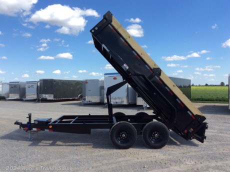 &lt;p&gt;NEW 83&quot; x 14&#39; Tandem Axle Dump (6&quot; Channel Frame)&lt;/p&gt;
&lt;p&gt;2 - 7,000 Lb Dexter Spring Axles (2 Elec FSA Brakes)&lt;/p&gt;
&lt;p&gt;ST235/80 R16 LRE 10 Ply. (BLACK WHEELS)&lt;/p&gt;
&lt;p&gt;Coupler 2-5/16&quot; Adjustable (4 HOLE)&lt;/p&gt;
&lt;p&gt;Diamond Plate Fenders (weld-on)&lt;/p&gt;
&lt;p&gt;16&quot; Cross-Members&lt;/p&gt;
&lt;p&gt;&lt;strong&gt;18&quot; Dump Sides w/18&quot; 2 Way Gate (w/Wood Extensions)&lt;/strong&gt;&lt;/p&gt;
&lt;p&gt;&lt;strong&gt;Ramp Holders Only For 80&quot; x 16&quot; Slide In Ramps (NO RAMPS)&lt;/strong&gt;&lt;/p&gt;
&lt;p&gt;&lt;strong&gt;NO TARP&amp;nbsp;&lt;/strong&gt;&lt;/p&gt;
&lt;p&gt;Jack Drop Leg 7000 lb.&lt;/p&gt;
&lt;p&gt;Lights LED (w/Cold Weather Harness)&lt;/p&gt;
&lt;p&gt;4 - D-Rings 3&quot; Weld On&lt;/p&gt;
&lt;p&gt;Front Tongue Mount Tool Box&lt;/p&gt;
&lt;p&gt;Scissor Hoist w/Standard Pump&lt;/p&gt;
&lt;p&gt;Standard Battery Wall Charger (5 Amp)&lt;/p&gt;
&lt;p&gt;Spare Tire Mount&lt;/p&gt;
&lt;p&gt;Black (w/Primer)&lt;/p&gt;
&lt;p&gt;DE8314072&lt;/p&gt;
&lt;p&gt;DL8314072-24&lt;/p&gt;
&lt;p&gt;DT8314072-24&lt;/p&gt;
&lt;p&gt;&amp;nbsp;&lt;/p&gt;
&lt;div class=&quot;gmail_default&quot;&gt;**Please call or email us to verify that this trailer is still for sale**&amp;nbsp; All prices on our website are Cash Prices. Tax, Title, and Licensing fees are not included in the listing price. All out-of-state purchasers must bring cash or a cashier&#39;s check. NO OUT OF STATE CHECKS WILL BE ACCEPTED!! We do NOT accept Credit Cards for payment on trailers! *Contact us for the best Out the Door Price* We offer financing through Sheffield Financial &amp;amp; Trailer Solutions Financial with approved credit on new trailers . Ask us about E-Track installs, D-Ring installs, Ladder Rack installs. Here at Kate&#39;s Trailer Sales we try to have over 400 trailers in stock and for sale at our Arthur IL location. We are a licensed Illinois Trailer Dealer. We also have a fully stocked selection of trailer parts and offer trailer service like wheel bearing, brakes, seals, lighting, wood replacement, panel replacement, welding on steel and aluminum, B&amp;amp;W&amp;nbsp;Gooseneck&amp;nbsp;Hitch installs, E-track installs, D-ring installs,Curt Hitches, Adjustable Hitches, B&amp;amp;W adjustable hitches.&amp;nbsp;We stock Enclosed Cargo Trailers, Horse Trailers, Livestock Trailers,&amp;nbsp;ATV&amp;nbsp;Trailers,&amp;nbsp;UTV&amp;nbsp;Tr&lt;wbr /&gt;ailers, Dump Trailers, Tiltbed&amp;nbsp;Equipment Trailers, Implement Trailers, Car Haulers, Aluminum Trailers, Utility Trailer, Box Trailer, Used Trailer for sale, Bobcat Trailer, Car Trailer, Race Trailers,&amp;nbsp;Gooseneck&amp;nbsp;Trailer,&amp;nbsp;G&lt;wbr /&gt;ooseneck&amp;nbsp;Enclosed Trailers,&amp;nbsp;Gooseneck&amp;nbsp;Dump Trailer, Hydraulic Dovetail Trailers, Low-Pro Trailers, Enclosed Car Trailers, Construction Trailers, Craft Trailers, Tool Trailers,&amp;nbsp;Deckover&amp;nbsp;Trailers, Farm Trailers, Seed Trailers, Skid Loader Trailer, Scissor Lift Trailers, Forklift Trailers, Motorcycle Trailers, Slingshot Trailer, Aluminum Cargo Trailers, Engineered I-Beam&amp;nbsp;Gooseneck&amp;nbsp;Trailers, Buggy Haulers, Jeep Trailers,&amp;nbsp;SXS&amp;nbsp;Trailer,&amp;nbsp;Pipetop&lt;wbr /&gt;&amp;nbsp;Trailer, Spring Loaded Gate Trailers, Trailer to haul my Golf-Cart,&amp;nbsp;Pintle&amp;nbsp;Trailer, Backhoe Trailer, Landscape Trailer, Lawn Care&amp;nbsp;Trailer.&amp;nbsp;&amp;nbsp;We are centrally located between Chicago IL, Indianapolis IN, St Louis MO,&amp;nbsp;Effingham&amp;nbsp;IL,&amp;nbsp;Champaign&amp;nbsp;IL&lt;wbr /&gt;, Decatur IL, Springfield IL, Rockford IL,Peoria IL ,&amp;nbsp;Bloomington&amp;nbsp;IL, Mount Vernon IL,&amp;nbsp;Teutopolis&amp;nbsp;IL, Decatur IL,&amp;nbsp;Litchfield&amp;nbsp;IL,&amp;nbsp;Danville&amp;nbsp;IL&lt;wbr /&gt;. We are a dealer for&amp;nbsp;Aluma&amp;nbsp;Aluminum Trailers, Cross Enclosed Cargo Trailers, Load Trail Trailers,&amp;nbsp;Midsota&amp;nbsp;Trailers, Nova Trailers by&amp;nbsp;Midsota, Pace Trailers, Lamar Trailers, Rice Trailers,&amp;nbsp;Sundowner&amp;nbsp;Trailers,&amp;nbsp;&lt;wbr /&gt;ATC Trailers, H&amp;amp;H Trailers, Horizon Trailers, Delta Livestock Trailers, Delta Horse Trailers.&lt;/div&gt;