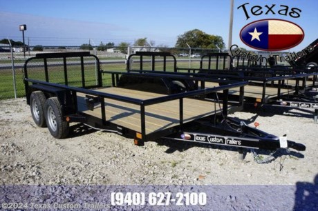 77&quot; X 14&#39; UTILITY 7K
2-3,500 LB DEXTER AXLES 1 ELEC. BRAKE 1 IDLER
2-3/8&quot; PIPE TOP WELD ON RAIL
2&#39; WOOD DOVE
3&#39; SQ. TUBING GATE
DOUBLE BROKE DIAMOND PLATE FENDERS
STANDARD FEATURES
7,000 LB G.V.W.R.
DOUBLE EYE SPRING SUSPENSION
15&quot; SILVER MOD 5 HOLE WHEELS
ST205/75/R15 6 PLY RADIAL TIRES
2&quot; X 3&quot; X 3/16&quot; ANGLE IRON FRAME
4&quot; 4.5 LB CHANNEL WRAPPED TONGUE
2&quot; BULLDOG STYLE RAM COUPLER
2&quot; X 3&quot; X 3/16&quot; ANGLE IRON ON 24&quot; CENTERS
2&quot; X 2&quot; X 1/8&quot; ANGLE IRON UPRIGHTS
2K PIPE MOUNT FLIP JACK
TREATED WOOD FLOOR
SPARE TIRE MOUNT
STAKE POCKETS (NO RUB RAIL)
7 WAY RV PLUG-IN
FLUSH MOUNT LED LIGHTS
1 COAT OF PRIMER AND 2 COATS OF POLYURETHANE PAINT (PAINTED UNDERNEATH)
All Pictures show are for illustration purpose only. Actual product may vary.