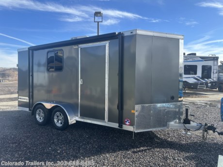 &lt;p&gt;&lt;span style=&quot;font-family: arial, helvetica, sans-serif; font-size: 18px;&quot;&gt;New all alumnium and super light weight on road 7x16+2 Colorado Cargo Trailer for sale! &lt;/span&gt;&lt;br&gt;&lt;br&gt;&lt;span style=&quot;font-family: arial, helvetica, sans-serif; font-size: 14pt;&quot;&gt;Trailer only weighs 2,100 lbs. and is great for smaller/ mid size tow vehicles!&amp;nbsp;&lt;/span&gt;&lt;br&gt;&lt;span style=&quot;font-family: arial, helvetica, sans-serif; font-size: 14pt;&quot;&gt;Alumnium stud construction 16&quot; on center walls, ceiling, and floor&amp;nbsp;&lt;br&gt;Smooth skin exterior and interior&amp;nbsp;&lt;br&gt;Extended tongue&amp;nbsp;&lt;br&gt;2- 3500 lb torsion axle with brakes&lt;br&gt;Aluminum wheels and radial tires&lt;br&gt;7&#39; interior height&amp;nbsp;&lt;br&gt;Pull out camper awning&amp;nbsp;&lt;br&gt;Load lights and porch light&lt;br&gt;Rear ramp with spring assist close and transition flap&lt;br&gt;2 - 30x26 inch windows with screens&lt;br&gt;Insulated walls and ceiling&lt;br&gt;Water resistant Drymax floor and ramp&amp;nbsp;&lt;br&gt;4 - D-rings&amp;nbsp;&lt;br&gt;30 amp power package with 4 interior outlets, twist lock plug, and detachable cord&lt;br&gt;Mach 3 AC with heat strip&lt;br&gt;Battery with box&lt;br&gt;12 volt interior lighting&amp;nbsp;&lt;br&gt;110 volt interior lighting&amp;nbsp;&lt;br&gt;3 Year Factory Warranty&lt;br&gt;&lt;br&gt;&lt;/span&gt;&lt;/p&gt;
&lt;p&gt;&amp;nbsp;&lt;/p&gt;
&lt;p&gt;&lt;span style=&quot;font-family: arial, helvetica, sans-serif; font-size: 18px;&quot;&gt;Dealer Stock #16648&lt;/span&gt;&lt;br&gt;&lt;span style=&quot;font-family: arial, helvetica, sans-serif; font-size: 18px;&quot;&gt;Year: 2024&lt;/span&gt;&lt;br&gt;&lt;span style=&quot;font-family: arial, helvetica, sans-serif; font-size: 18px;&quot;&gt;Make: Haulmark&amp;nbsp;&lt;/span&gt;&lt;br&gt;&lt;span style=&quot;font-family: arial, helvetica, sans-serif; font-size: 18px;&quot;&gt;Model: 7x16+2&amp;nbsp;&lt;/span&gt;&lt;br&gt;&lt;span style=&quot;font-family: arial, helvetica, sans-serif; font-size: 18px;&quot;&gt;Color: Charcoal&lt;/span&gt;&lt;br&gt;&lt;span style=&quot;font-family: arial, helvetica, sans-serif; font-size: 18px;&quot;&gt;Weight: 2100 lbs.&lt;br&gt;Payload Capacity: 4900 lbs.&lt;/span&gt;&lt;/p&gt;
&lt;p&gt;&lt;span style=&quot;font-family: arial, helvetica, sans-serif; font-size: 18px;&quot;&gt;Give us a call we would like to earn your business 303-688-8485 - Not near us? Shipping options available with great rates! Call to inquire.&lt;/span&gt;&lt;/p&gt;