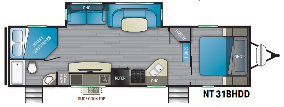 Floorplan of 2021 Heartland North Trail 31BHDD