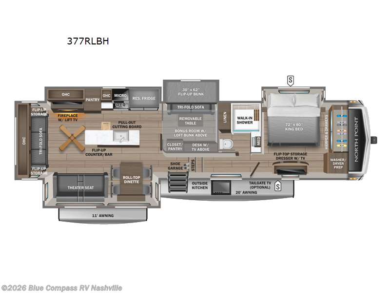 2026 Jayco North Point 377RLBH - New Fifth Wheel For Sale by Blue Compass RV Nashville in Lebanon, Tennessee features Slideout