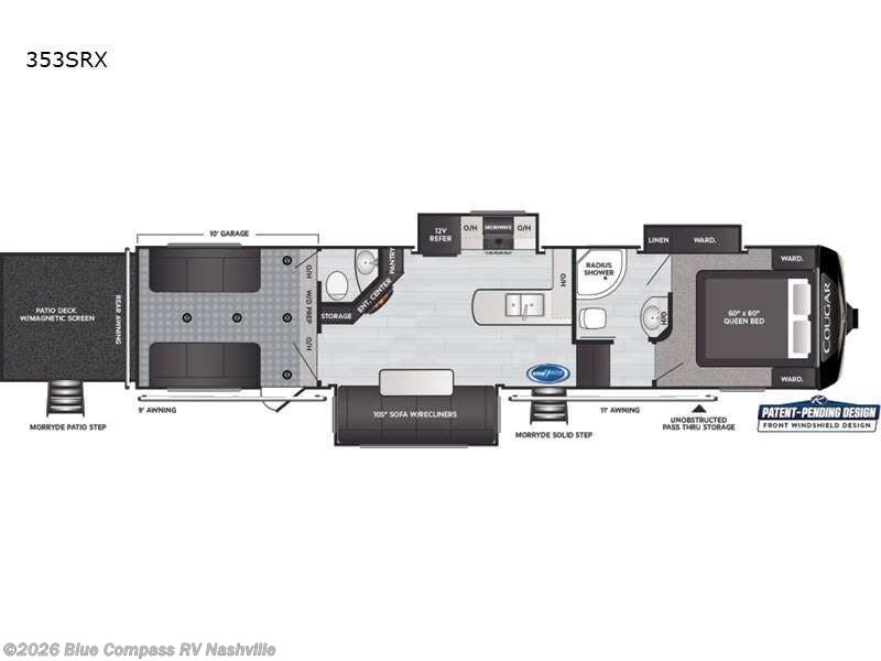 2021 Keystone Cougar 353SRX - Used Toy Hauler For Sale by Blue Compass RV Nashville in Lebanon, Tennessee features Slideout