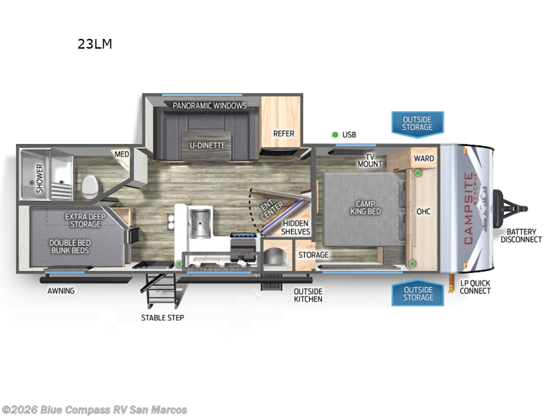 2025 Forest River Campsite Reserve 23LM - Used Travel Trailer For Sale by Blue Compass RV San Marcos in San Marcos, California features Slideout