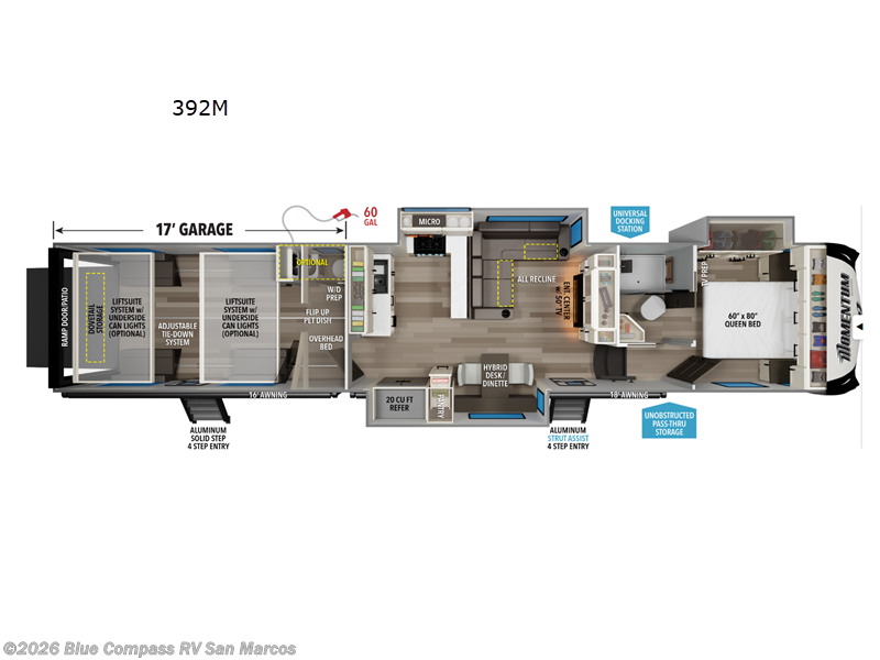 2026 Grand Design Momentum 392M - New Toy Hauler For Sale by Blue Compass RV San Marcos in San Marcos, California features Slideout
