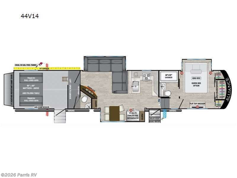 2025 Alliance RV Valor 44V14 - New Toy Hauler For Sale by Parris RV in Murray, Utah features Slideout