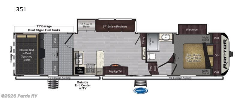 2019 Keystone Raptor 351 - Used Toy Hauler For Sale by Parris RV in Murray, Utah features Slideout