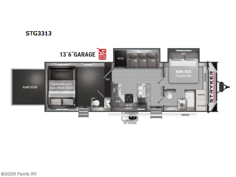 2022 Cruiser RV Stryker STG3313 - Used Toy Hauler For Sale by Parris RV in Murray, Utah features Slideout
