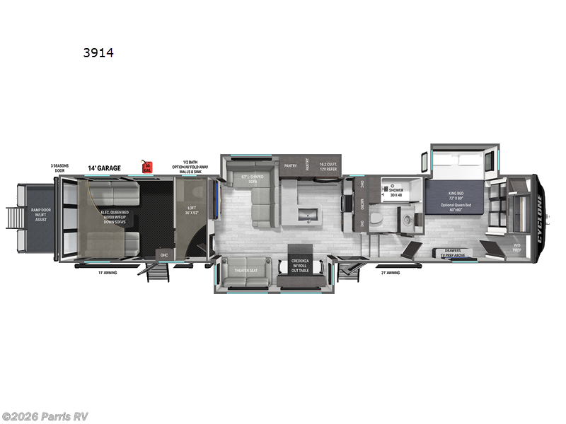 2026 Heartland Cyclone 3914 - New Toy Hauler For Sale by Parris RV in Murray, Utah features Slideout