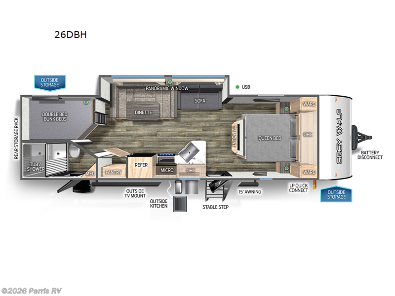 2023 Forest River Cherokee Grey Wolf 26DBH - Used Travel Trailer For Sale by Parris RV in Murray, Utah features Slideout