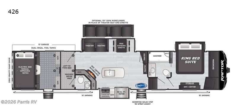2021 Keystone Raptor 426 - Used Toy Hauler For Sale by Parris RV in Murray, Utah features Slideout