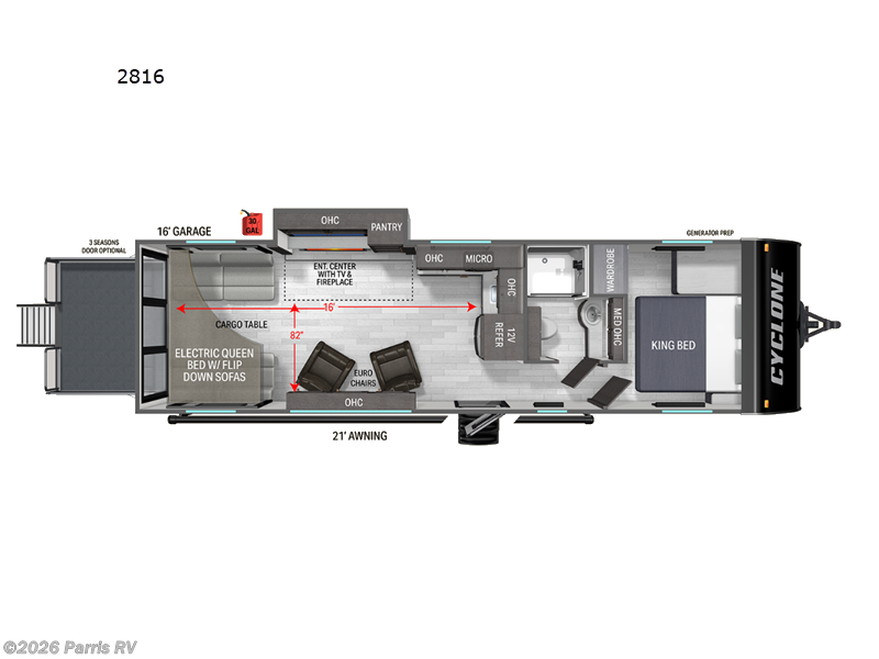 2027 Heartland Cyclone 2816 - New Toy Hauler For Sale by Parris RV in Murray, Utah features Slideout