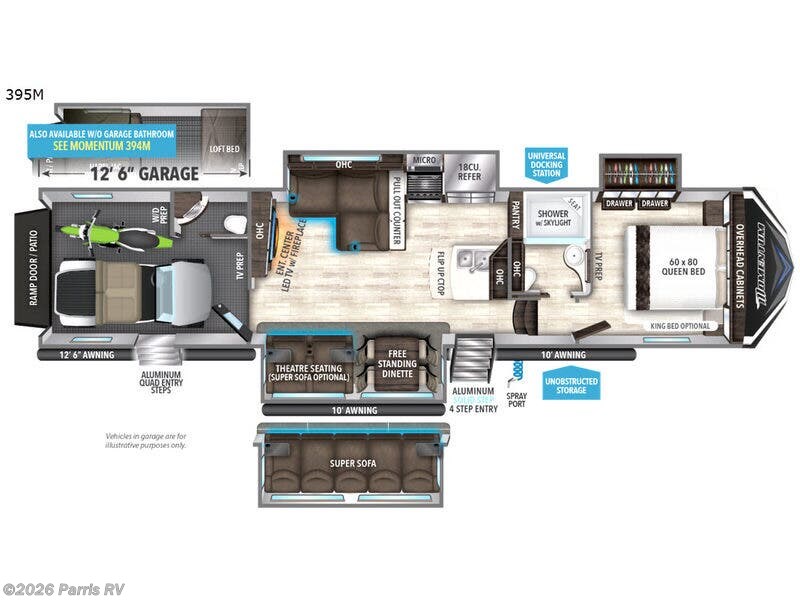 2020 Grand Design Momentum M-Class 395M - Used Toy Hauler For Sale by Parris RV in Murray, Utah features Slideout