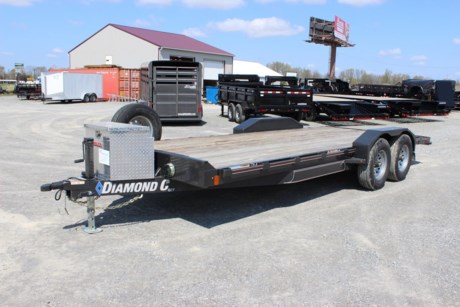 RENTAL UNIT. $75 PER DAY OR $300 PER WEEK. DIAMOND C 20  X 82  FLATBED CAR HAULER TRAILER, 2-5.2K BRAKE AXLES WITH A PAYLOAD CAPACITY OF 8,000LBS. 2-5/16  BALL COUPLER. 2  DOVETAIL WITH REAR SLIDE-IN RAMPS. WINCH PLATE WITH RECEIVER TUBE FOR MOUNTING A WINCH. RENTALS ARE ROUND TRIP ONLY AND REQUIRE A $100 REFUNDABLE DEPOSIT.