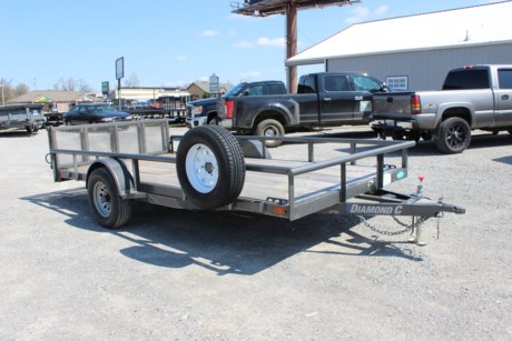 THIS IS OUR RENTAL UNIT FOR THE CARTERVILLE STORE. $50 PER DAY OR $175 PER WEEK. DIAMOND C 14  X 83  SINGLE AXLE UTILITY, STRAIGHT DECK WITH 4  BI-FOLD TAILGATE (SPRINGLOADED), 2  BALL COUPLER, SPARE TIRE AND MOUNT, (4) STAKE POCKETS AND (4) 3 HOLE TIE BARS FOR TIE DOWNS. RENTALS ARE ROUND TRIP ONLY AND REQUIRE A $100 REFUNDABLE DEPOSIT.
