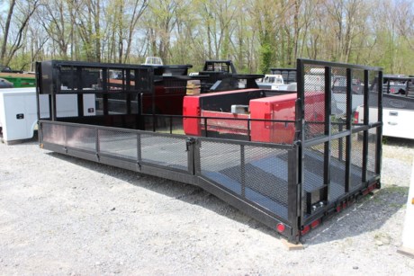 CADET GRASSMASTER MODEL STEEL PLATFORM LANDSCAPING BED FOR TRUCK, 96  WIDE, 14  LONG PLUS THE DOVETAIL, 34  FRAME WIDTH, THIS BED FITS A DUALLY WHEEL CAB AND CHASSIS TRUCK (14  FRAME), 1/8  TREAD PLATE FLOOR, 3  CHANNEL CROSSMEMBERS ON 18  CENTERS, 4  STRUCTURAL CHANNEL LONG SILLS, 60  HEIGHT HEADACHE RACK WITH 24  X 24  EXPANDED METAL LOCKABLE STORAGE COMPARTMENT, 17  EXPANDED METAL HINGED SIDES, 4  DOVETAIL WITH 1/8  TREADPLATE AND EXPANDED METAL OVERLAY, 5  SINGLE PIECE SPRING ASSISTED FOLD DOWN RAMP, 7 RED AND 2 AMBER LED CLEARANCE LIGHTS, FUEL SPOUT BRACKET - LOOSE, BLACK POLYURETHANE PAINT, (2) OVAL LED TAIL LIGHTS AND 2 LED BACKUP TAIL LIGHTS, ALL WEATHER UNDER-COATING, WEATHERPROOF WIRING HARNESS.

Type: Truck body