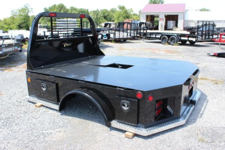 CADET LAREDO STEEL SKIRTED 4 BOX FLATBED FOR TRUCK FOR SALE, 96&amp;quot; X 102&amp;quot;, 42&amp;quot; FRAME WIDTH, THIS BED FITS A DUALLY WHEEL LONG BED TRUCK (56&amp;quot; CAB TO AXLE), 40&amp;quot; ROLLED TUBE HEADACHE RACK WITH 2 LED STOP &amp; TURN LIGHTS, 1/8&amp;quot; TREAD PLATE FLOOR, POCKETS AND RUB RAILS, REAR TAPERED CORNERS, GOOSENECK COMPARTMENT WITH 30K RATED BALL, REAR 2&amp;quot; RECEIVER HITCH, 3&amp;quot; CHANNEL CROSSMEMBERS, 4&amp;quot; CHANNEL LONG SILLS, 21&amp;quot; SMOOTH STEEL SKIRTING WITH ALUMINUM TRIMMED STEP, 2 BUILT IN TOOLBOXES AT FRONT OF BED, 2 BUILT IN TOOLBOXES AT REAR OF BED, 7 RED AND 2 AMBER LED CLEARANCE LIGHTS, BLACK POLYURETHANE PAINT, (2) RED S&amp;T TAIL LIGHTS AND (2) RED S&amp;T WITH CYCLOPS BACKUP TAIL LIGHTS, ALL WEATHER UNDER-COATING, WEATHERPROOF WIRING HARNESS.

Type: Truck body