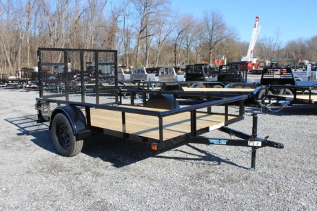 2022 TOP HAT 10  X 77  DERBY SINGLE AXLE UTILITY TRAILER, STRAIGHT DECK, REAR 4  FOLD-IN TAILGATE, 3  CHANNEL TONGUE, 3X2 ANGLE FRAME AND CROSSMEMBERS, 2 3/8  PIPE TOPRAIL, TREATED WOOD FLOOR, 4 STAKE POCKETS, SMOOTH STEEL FENDERS, 3.5K (DEXTER) IDLER SPRING AXLE, 15  RADIAL TIRES, 2K A-FRAME JACK, 2  FORGED A-FRAME COUPLER, LED TAIL LIGHTS, BLACK VALSPAR PAINT, ONE YEAR LIMITED MANUFACTURER WARRANTY.