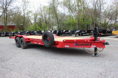 2022 DIAMOND C 22  X 82  LOW PROFILE HYDRAULICALLY DAMPENED TILT TRAILER, HD V-TONGUE LID, 12K HYDRAULIC JACK, 2-5/16  21K DEMCO FLAT MOUNT COUPLER, ENGINEERED BEAM FRAME, I-BEAM TONGUE INTEGRAL WITH FRAME, 3  I-BEAM CROSSMEMBERS ON 12  CENTERS, 6  STATIONARY, 16  GRAVITY TILT DECK WITH BED LOCK AND FLOW VALVE, 2-10K TORSION AXLES, ELECTRIC BRAKES, ST215/75R17.5  RADIAL TIRES, SPARE TIRE AND MOUNT, 3/16  DIAMOND PLATE WELD-ON FENDERS, TREATED WOOD FLOOR, RUB RAIL WITH STAKE POCKETS, (4) 5/8  D-RING TIE DOWNS, 36  SIDE STEP, RED, DM DIFFERENCE MAKER COATING SYSTEM, LED LIGHTS, 3 YEAR STRUCTURE WARRANTY.