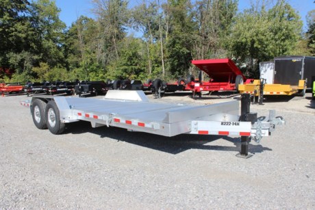 2023 ALUMA 22  X 82  HEAVY DUTY 14K GRAVITY TILT DECK TRAILER, 4FT FRONT STATIONARY, 18FT TILT BED, GRAVITY TILT WITH CUSHION CYLINDER AND FLOW VALVE, BED LOCKS, 2-7,000# RUBBER TORSION AXLES, EASY LUBE HUBS, ELECTRIC BRAKES, BREAKAWAY KIT, ST235/80R16LRC RADIAL TIRES, ALUMINUM WHEELS, REMOVABLE ALUMINUM FENDERS, EXTRUDED ALUMINUM FLOOR, 5.5IN BUMP RAIL, A-FRAME ALUMINUM TONGUE, 42IN LONG WITH 2-5/16IN ADJUSTABLE COUPLER, STAKE POCKETS AND RUB RAIL, (6) BOLT-ON HEAVY TIE DOWNS, 10K SPRING LOADED DROP LEG JACK, LED LIGHTING PACKAGE, SAFETY CHAINS.