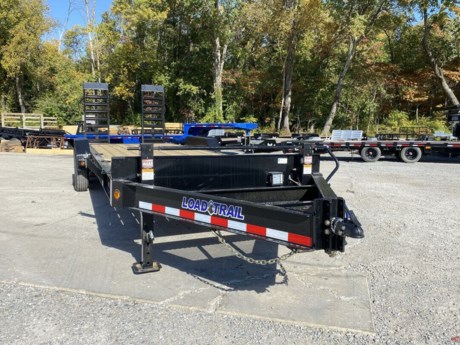 2023 LOAD TRAIL 8 IN IBEAM 16K 83 INCH WIDE X 24 FT LONG EQUIPMENT TRAILER, 2 FT DOVETAIL, 2- 5 FT SPRINGLOADED RAMPS, DUAL 10K DROPLEG JACKS, 17.5 16 PLY TIRES, SPARE TIRE MOUNT, 2-8K ELECTRIC BRAKE AXLES, SPRING RIDE SUSPENSION, BLACK POWDERCOAT W/PRIMER, TREATED WOOD FLOOR, LED LIGHTS, WIRING HARNESS, 14 G STEEL DIAMOND PLATE FENDERS, 8 WELDED D-RINGS, FRONT TOOL TRAY, 16 IN CROSS MEMBER CENTERS