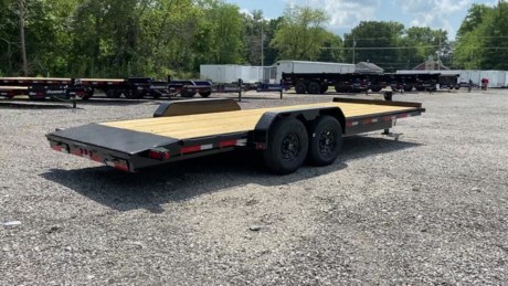 2022 TOP HAT 22  X 83  FLATBED EQUIPMENT TRAILER FOR SALE, 2  TREADPLATE DOVETAIL WITH 5  REAR SLIDE-IN RAMPS, 2-5/16  ADJUSTABLE COUPLER, 12K DROP LEG JACK, 2-7K ELECTRIC BRAKE AXLES, SPRING SUSPENSION, ST235-80R16  TIRES, DIAMOND PLATE FENDERS, RUB RAIL WITH STAKE POCKETS, TREATED WOOD FLOOR, SPARE TIRE MOUNT, 6  CHANNEL FRAME AND TONGUE, 3  CHANNEL CROSSMEMBERS ON 16  CENTERS, SEALED FLUSH MOUNT LED LIGHTS, DOT REFLECTIVE TAPE, BLACK VALSPAR PAINT, ONE YEAR LIMITED MANUFACTURER WARRANTY.