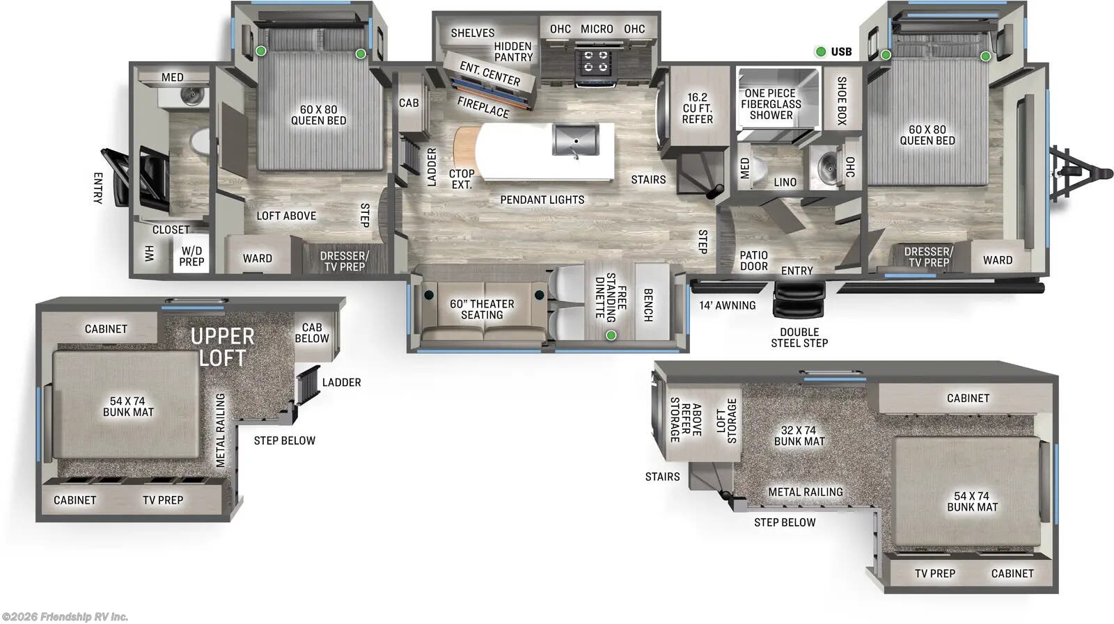 Floorplan of 2026 Forest River Sandpiper Destination 41DUPLEX