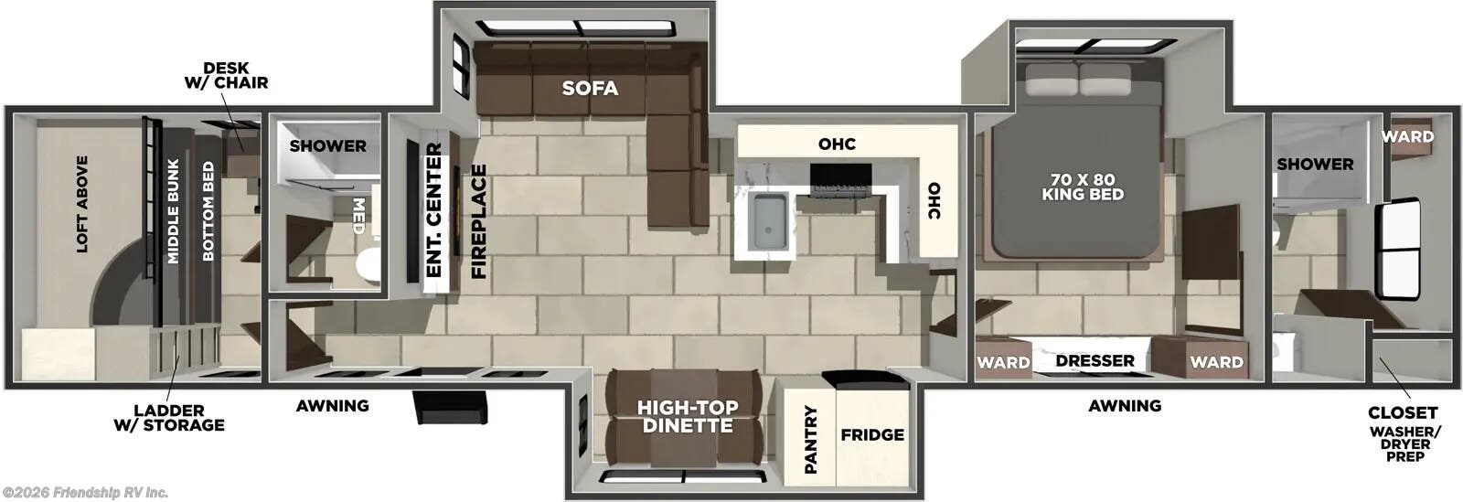 Floorplan of 2026 Prime Time LaCrosse 44PARK