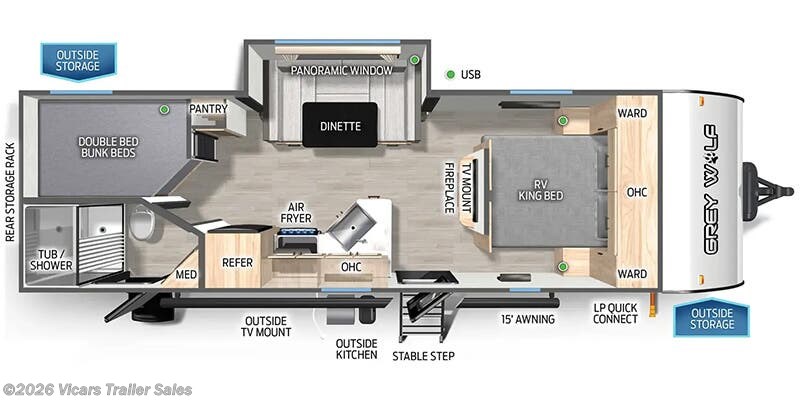 Floorplan of 2025 Forest River Cherokee Grey Wolf 23DBH