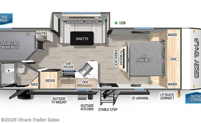 2026 Forest River Cherokee Grey Wolf 23DBH Floorplan