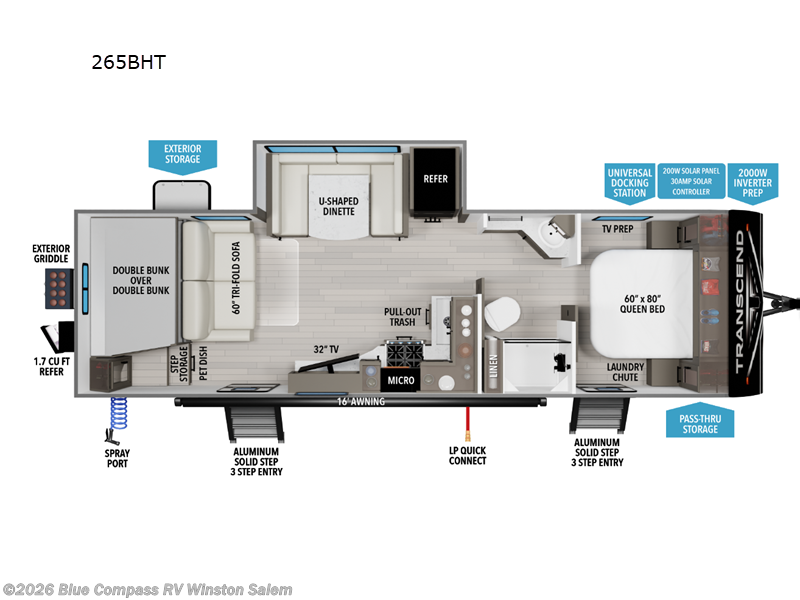 2026 Grand Design Transcend 265BHT - New Travel Trailer For Sale by Blue Compass RV Winston Salem in Rural Hall, North Carolina features Slideout