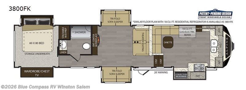 2019 Keystone Alpine 3800FK - Used Fifth Wheel For Sale by Blue Compass RV Winston Salem in Rural Hall, North Carolina features Slideout