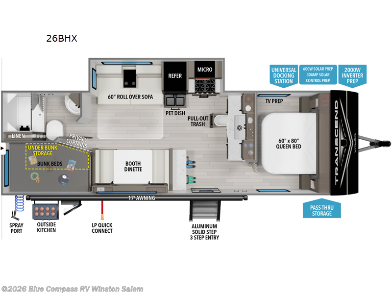 2026 Grand Design Transcend Xplor 26BHX - New Travel Trailer For Sale by Blue Compass RV Winston Salem in Rural Hall, North Carolina features Slideout