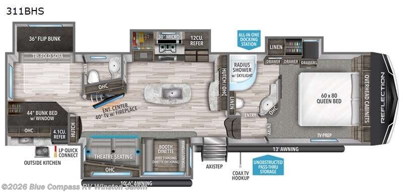 2021 Grand Design Reflection 311BHS - Used Fifth Wheel For Sale by Blue Compass RV Winston Salem in Rural Hall, North Carolina features Slideout