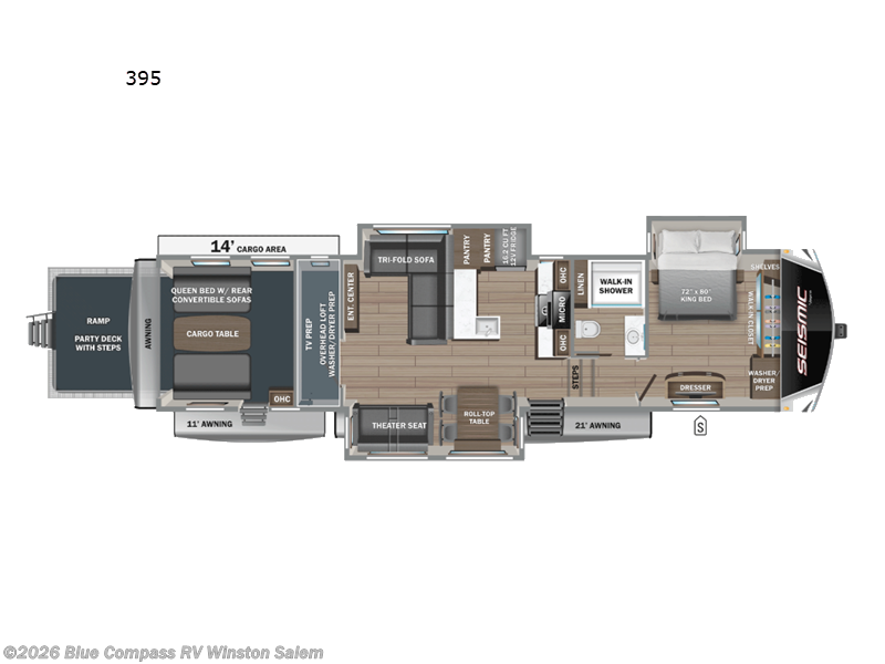 2027 Jayco Seismic 395 - New Toy Hauler For Sale by Blue Compass RV Winston Salem in Rural Hall, North Carolina features Slideout