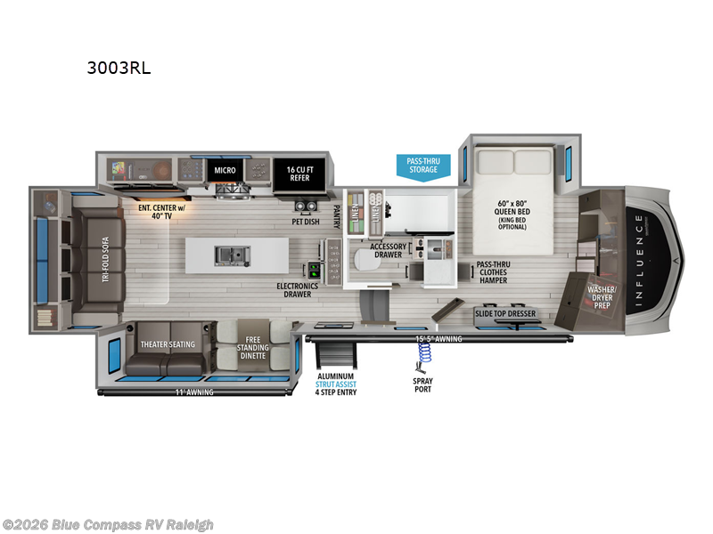 2026 Grand Design Influence 3003RL - New Fifth Wheel For Sale by Blue Compass RV Raleigh in Raleigh, North Carolina features Slideout