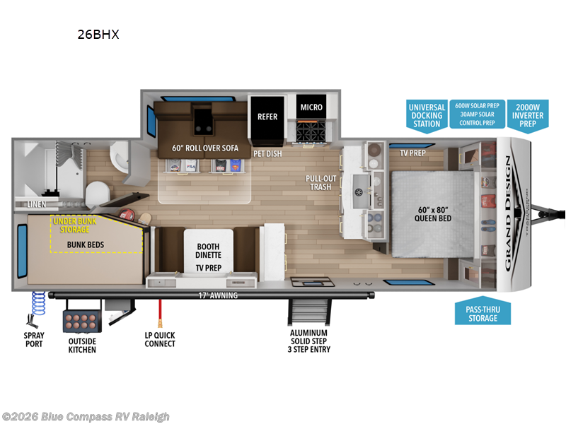 2026 Grand Design Transcend Xplor 26BHX - New Travel Trailer For Sale by Blue Compass RV Raleigh in Raleigh, North Carolina features Slideout