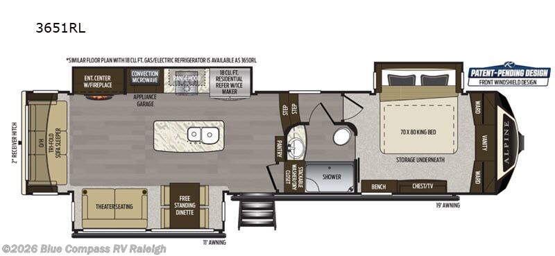 2020 Keystone Alpine 3651RL - Used Fifth Wheel For Sale by Blue Compass RV Raleigh in Raleigh, North Carolina features Slideout