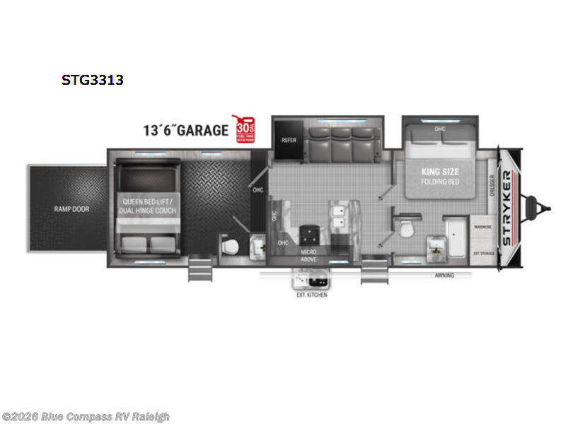 2022 Cruiser RV Stryker STG3313 - Used Toy Hauler For Sale by Blue Compass RV Raleigh in Raleigh, North Carolina features Slideout