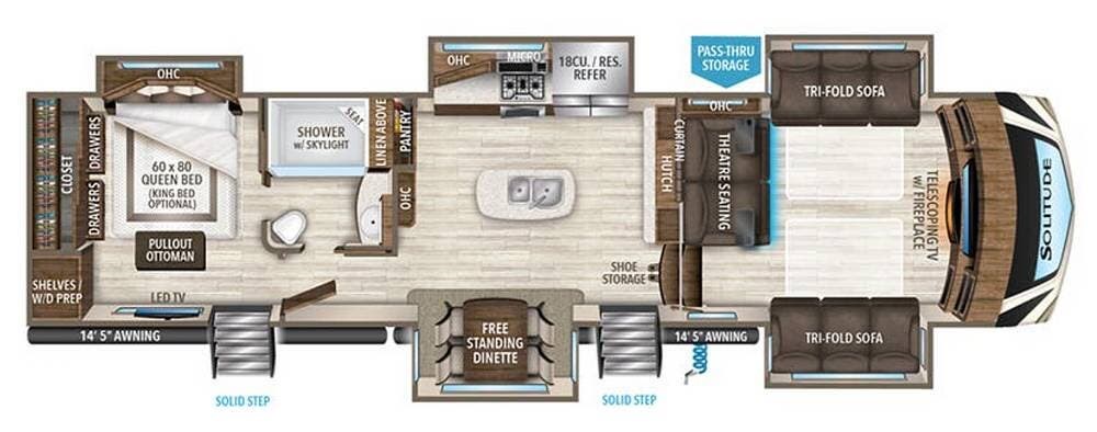 2019 Grand Design Solitude 379FLS - Used Fifth Wheel For Sale by Pop RVs in Orange City, Florida features Leveling Jacks, Awning, Air Conditioning, Slideout