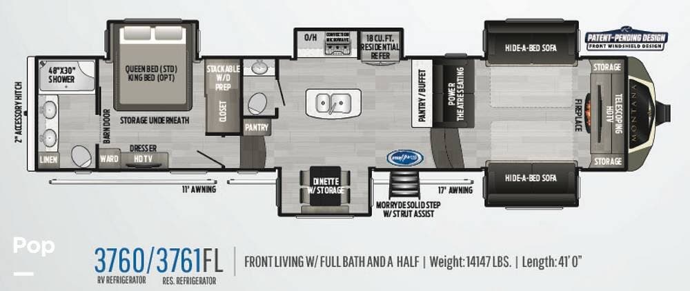 2019 Keystone Montana 3761FL - Used Fifth Wheel For Sale by Pop RVs in Fayetteville, Tennessee features Slideout, Leveling Jacks, Air Conditioning, Awning